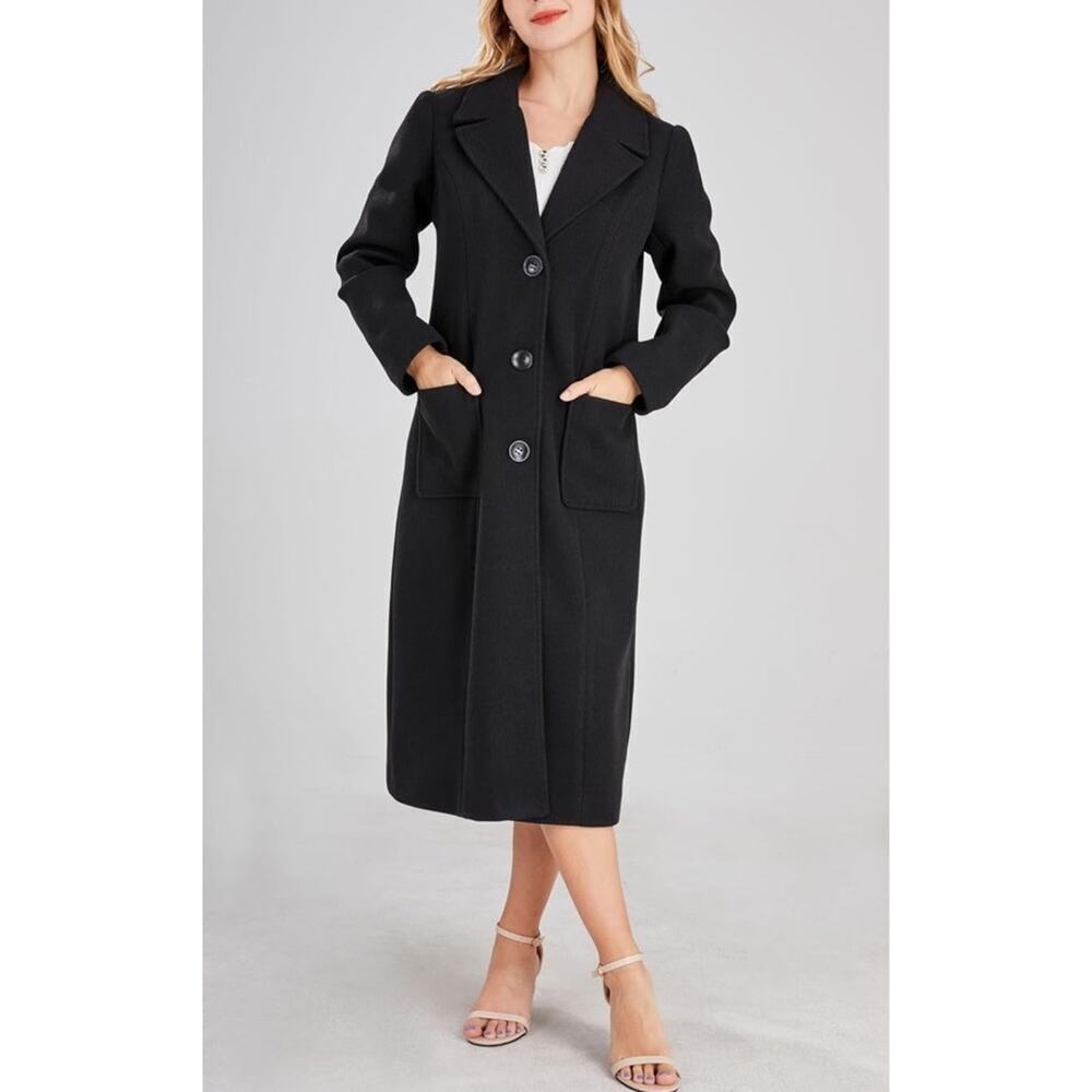 Chouyatou Women's Shawl Collar Long Single Breasted‎ Pea Coat Black - Medium